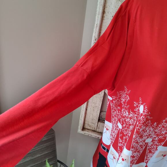 Women's Long Sleeve Layered Christmas Santa Clause Gnome Tunic Top T-Shirt Red - Picture 4 of 9